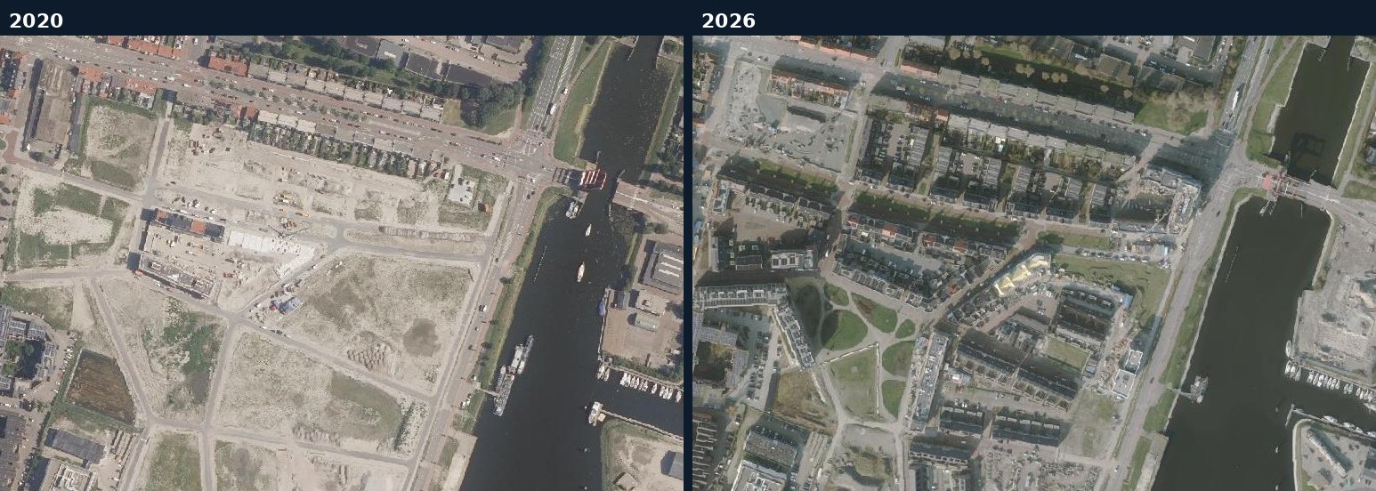 Luchtfoto van een bouwlocatie in Vlissingen in 2020 en 2026