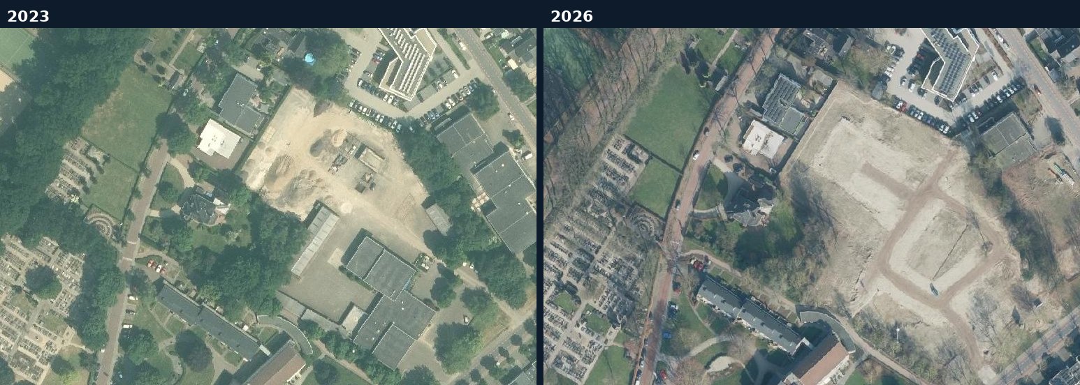 Luchtfoto van een bouwlocatie in Voorst in 2023 en 2026