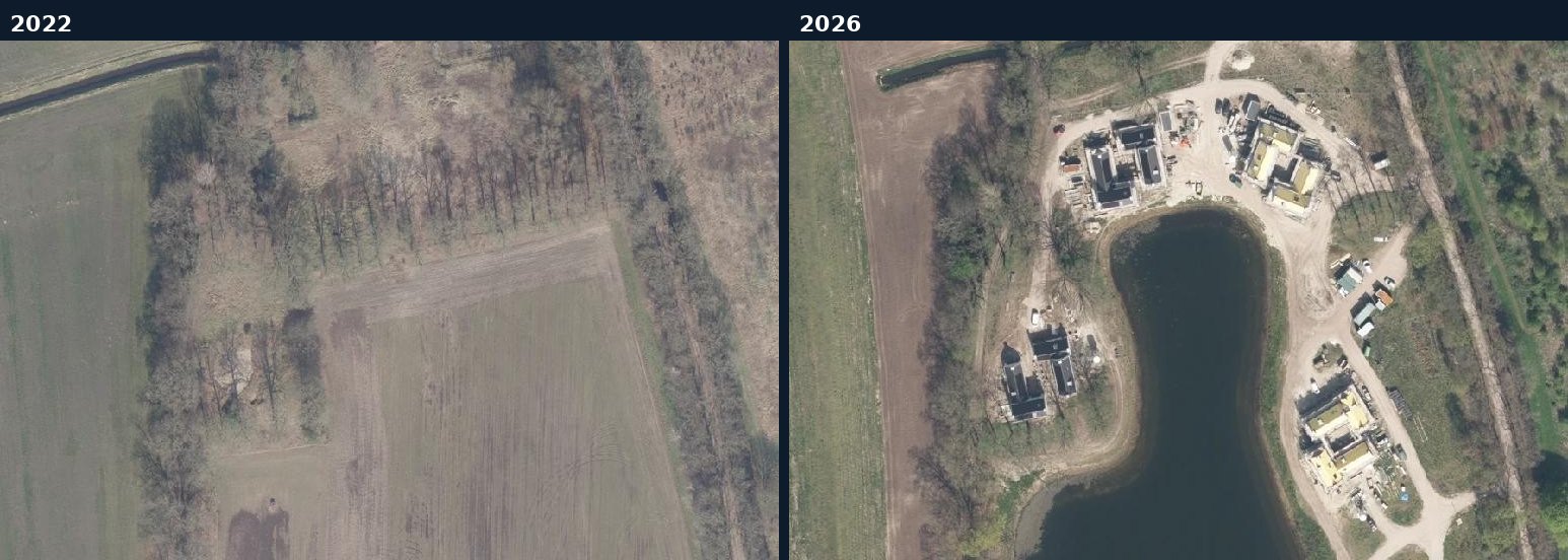 Luchtfoto van een bouwlocatie in Vught in 2022 en 2026