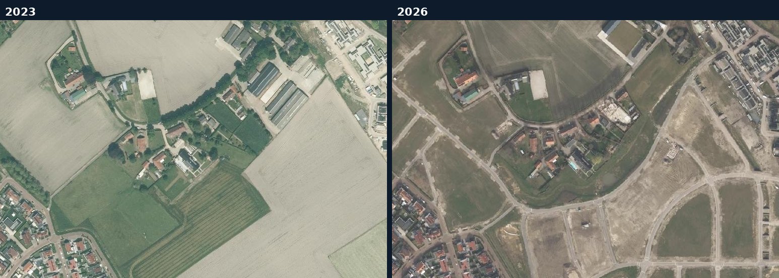 Luchtfoto van een bouwlocatie in Weert in 2023 en 2026