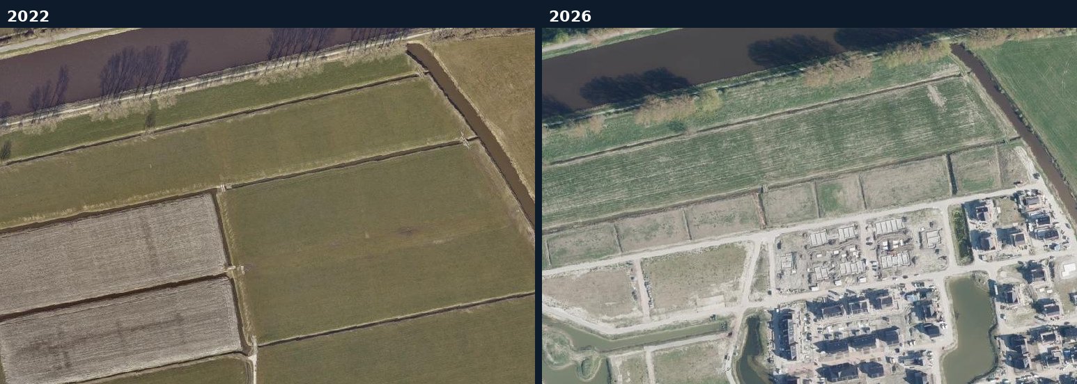 Luchtfoto van een bouwlocatie in Westerkwartier in 2022 en 2026