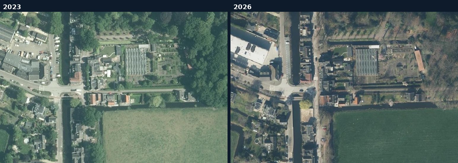 Luchtfoto van een bouwlocatie in Wijdemeren in 2023 en 2026