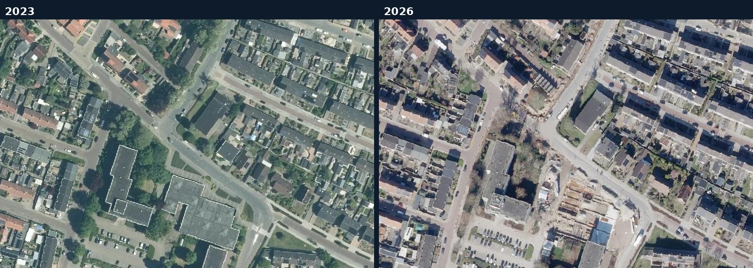 Luchtfoto van een bouwlocatie in Winterswijk in 2023 en 2026