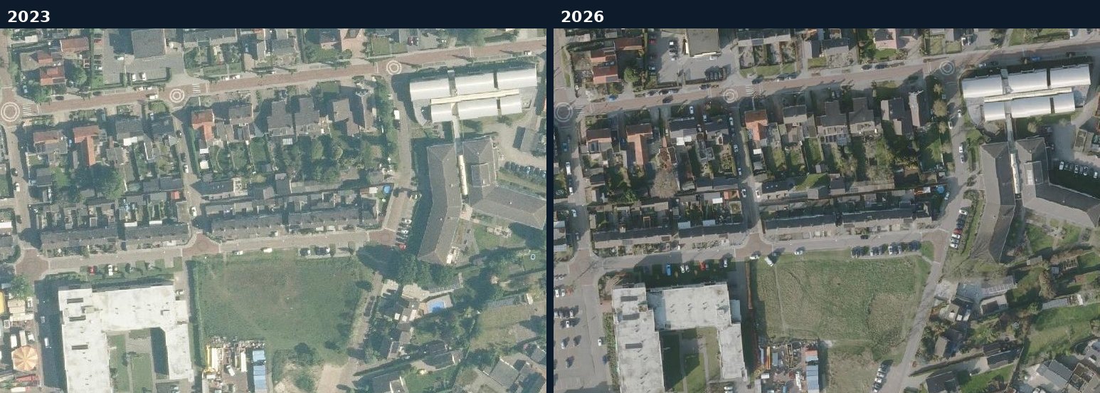 Luchtfoto van een bouwlocatie in Woensdrecht in 2023 en 2026