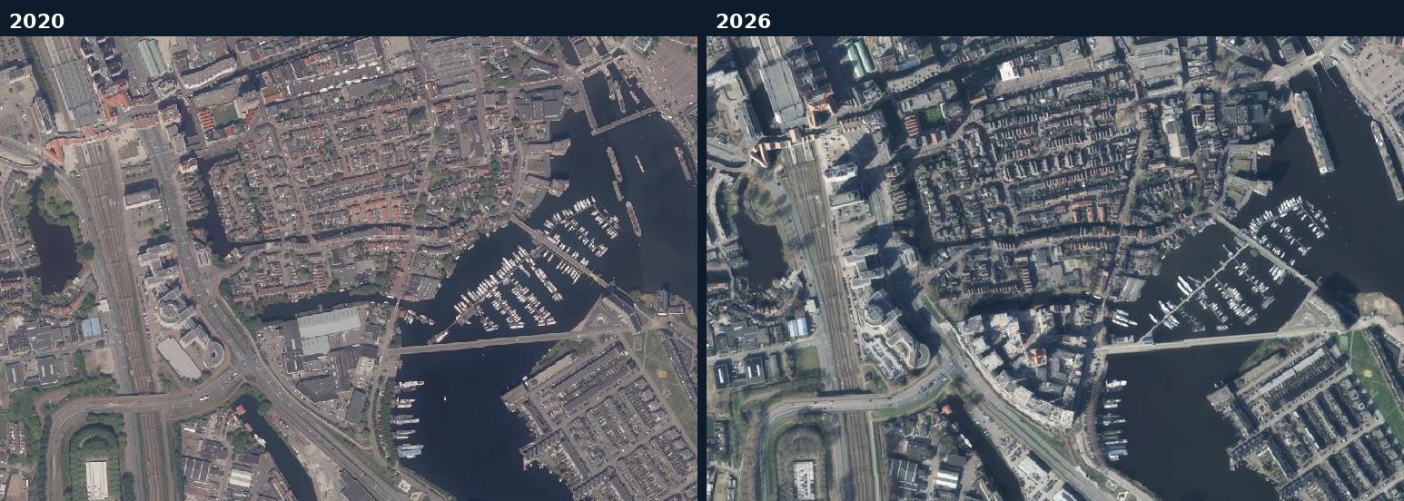 Luchtfoto van een bouwlocatie in Zaanstad in 2020 en 2026
