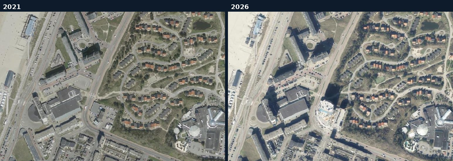 Luchtfoto van een bouwlocatie in Zandvoort in 2021 en 2026