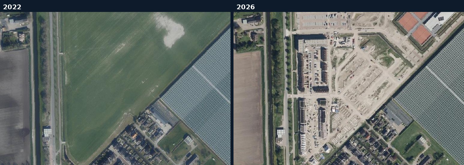 Luchtfoto van een bouwlocatie in Zuidplas in 2022 en 2026
