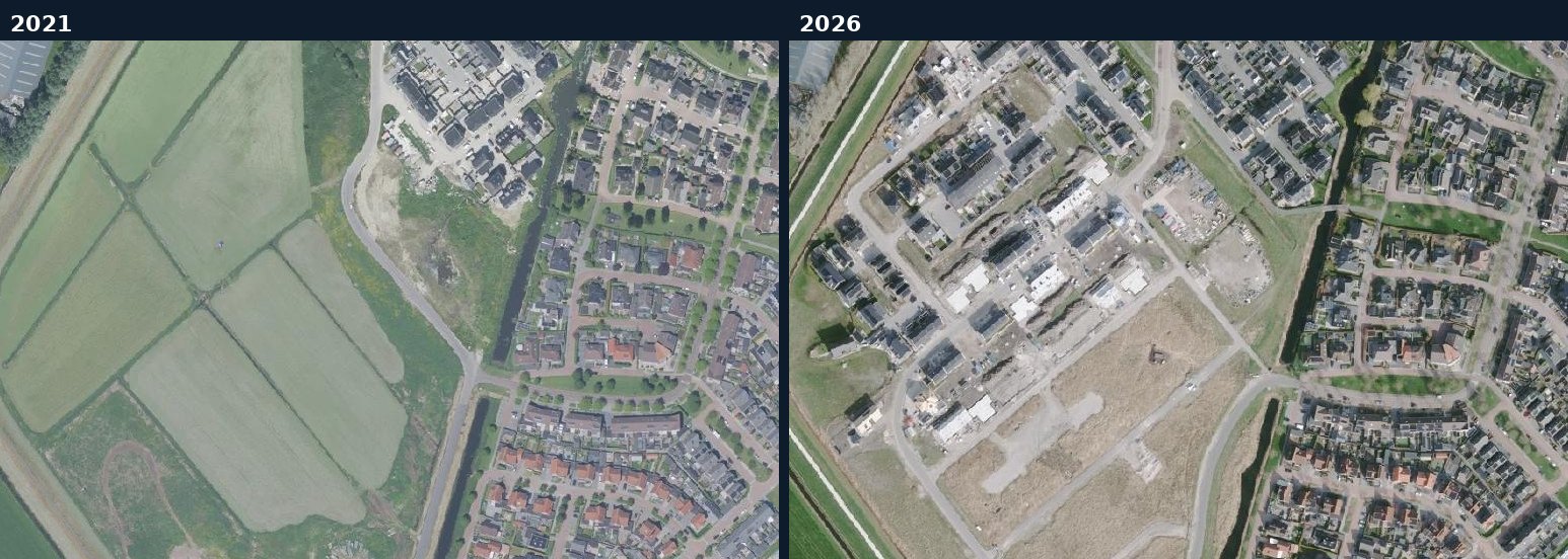 Luchtfoto van een bouwlocatie in Zwartewaterland in 2021 en 2026