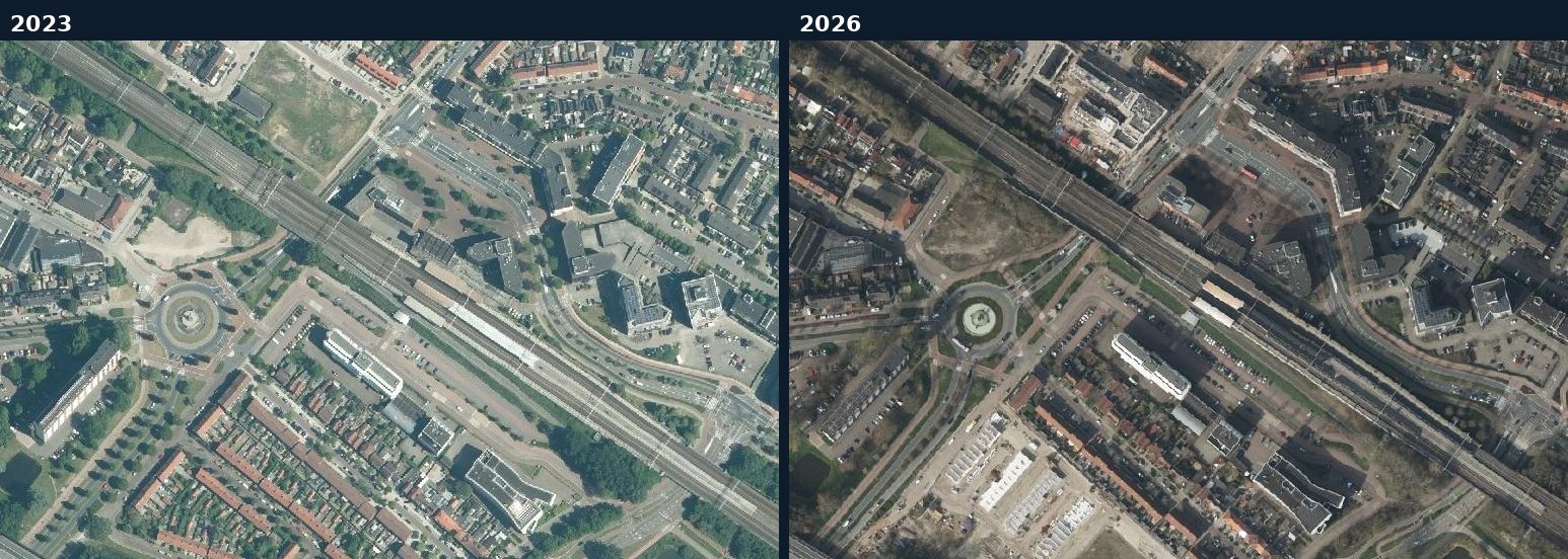 Luchtfoto van een bouwlocatie in Zwijndrecht in 2023 en 2026
