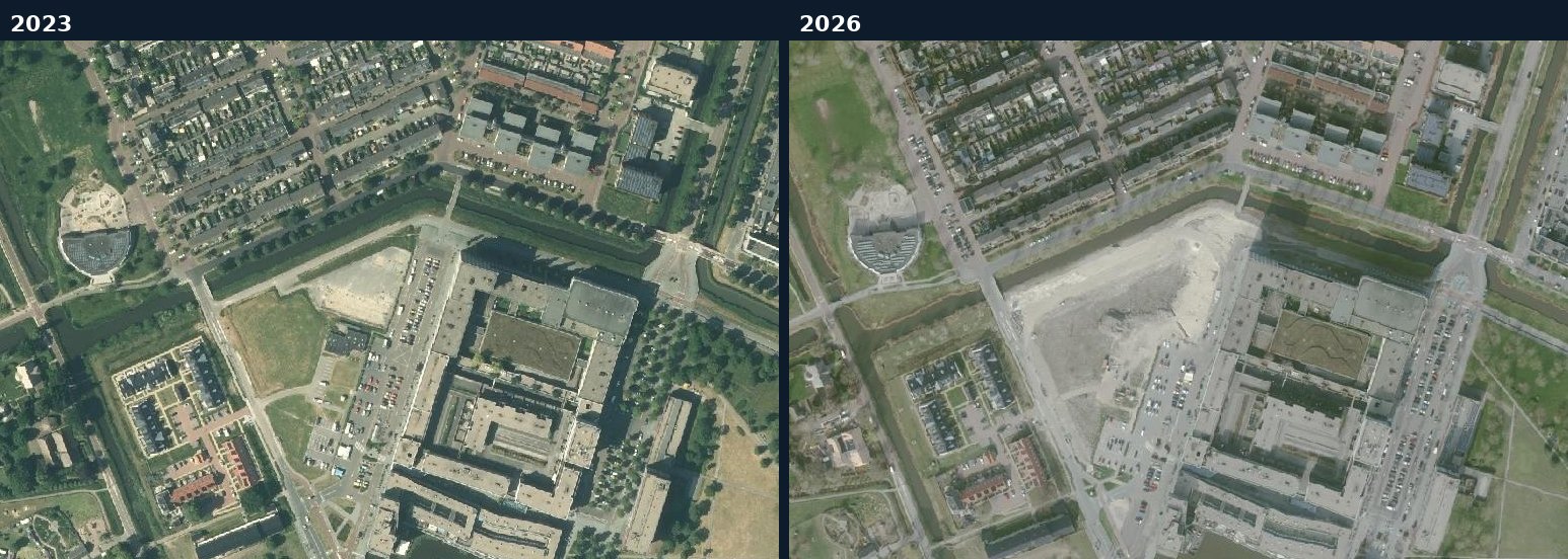 Luchtfoto van een bouwlocatie in Zwolle in 2023 en 2026